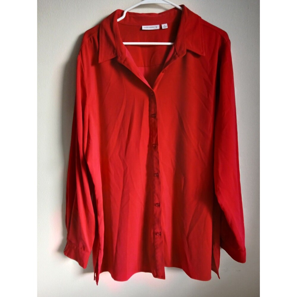 Susan Graver Button Down Tunic Top Long Sleeve Career Work Red Womens Size XL